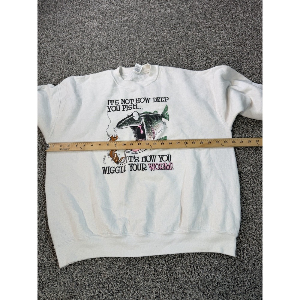 Vintage 90s Fishing Comedy Sweatshirt Men's Size XL White - Picture 5 of 8